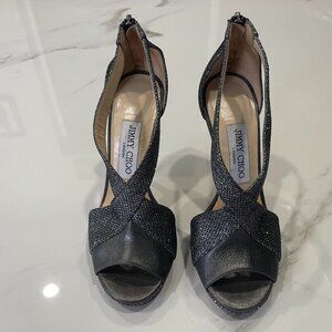 Jimmy Choo Sandals VISION Metallic Grey Crossover Sandals Size 35.5